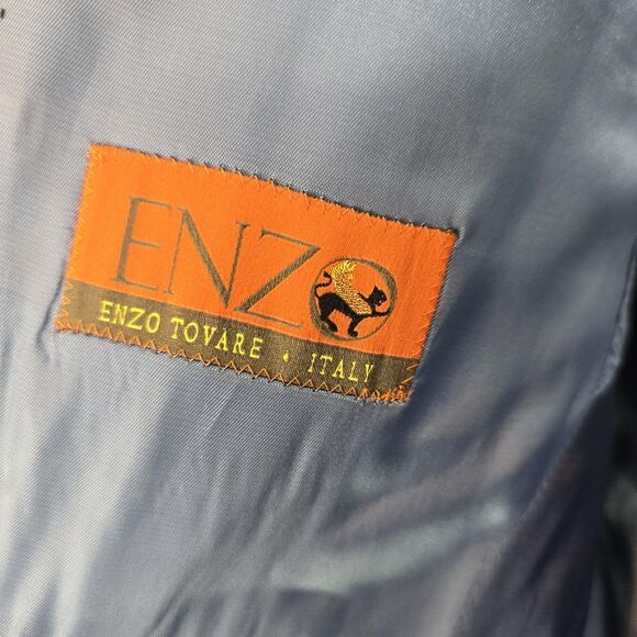 Enzo Tovare Blazer Mens 46R Blue Check Plaid Wool Sport Coat Two Button Lined - Picture 10 of 16